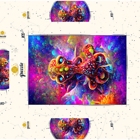 Darstellung des Puzzle Motivs Farbenfrohe biolumineszente Unterwasserwelt Colorful Bioluminescent Underwater World 100 Puzzle Schachtel 3D Modell