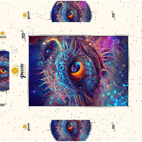 Darstellung des Puzzle Motivs Kosmisches Auge des Abgrunds Kreatur Cosmic Abyssal Eye Creature 200 Puzzle Schachtel 3D Modell