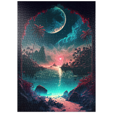 puzzleplate Moonlit Tropical Bay with Reflective Waters 1000 Puzzle
