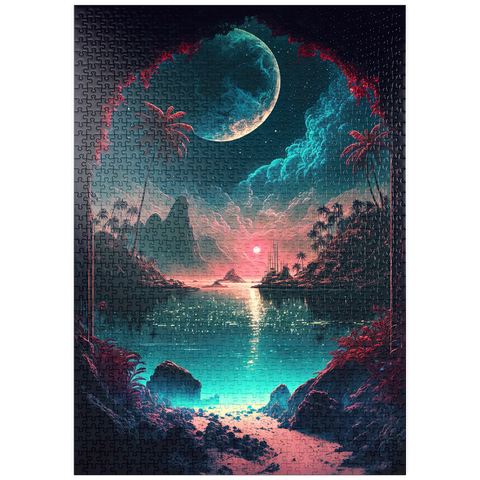 puzzleplate Moonlit Tropical Bay with Reflective Waters 1000 Puzzle