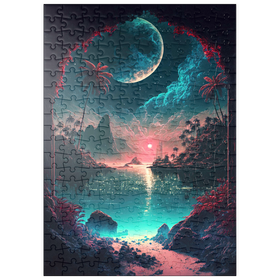 Darstellung des Puzzle-Motivs Tropische Bucht im Mondlicht mit spiegelndem Wasser – Puzzleteile: 200