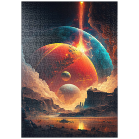 Darstellung des Puzzle Motivs Kosmische Kollision über fremde Landschaften - Puzzleteile: 1000