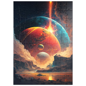 Darstellung des Puzzle Motivs Kosmische Kollision über fremde Landschaften - Puzzleteile: 100