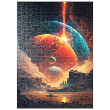 Darstellung des Puzzle Motivs puzzleplate Cosmic Collision Over Alien Landscape 500 Puzzle
