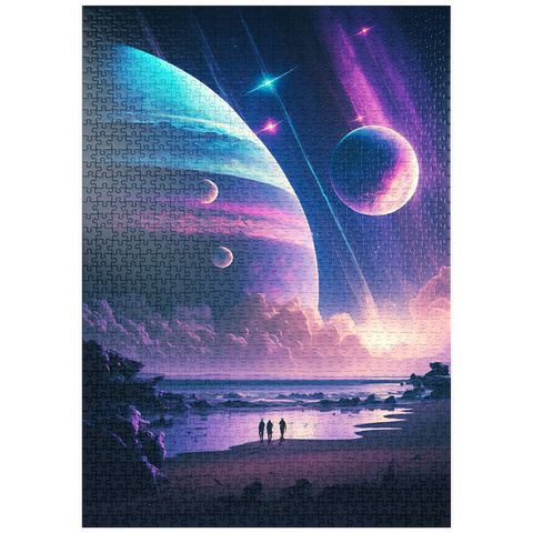Darstellung des Puzzle Motivs Futuristische kosmische Strandszene puzzleplate Futuristic Cosmic Beach Scene 1000 Puzzle
