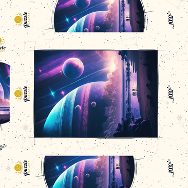 Darstellung des Puzzle Motivs Futuristic Cosmic Beach Scene 1000 Puzzle Schachtel 3D Modell