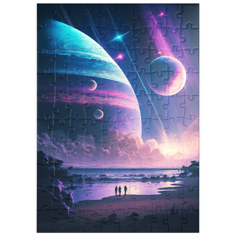 Darstellung des Puzzle Motivs Futuristische kosmische Strandszene puzzleplate Futuristic Cosmic Beach Scene 100 Puzzle