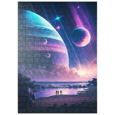 Darstellung des Puzzle Motivs Futuristische kosmische Strandszene puzzleplate Futuristic Cosmic Beach Scene 200 Puzzle