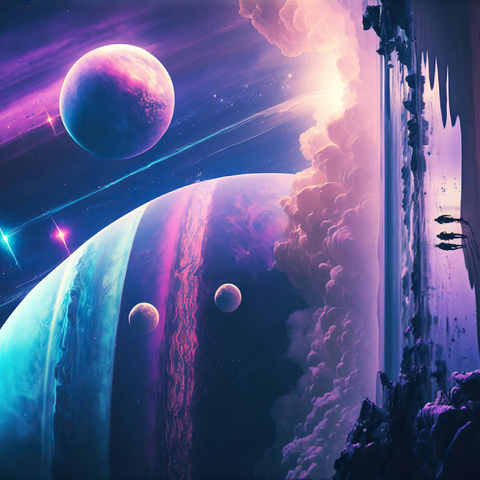 Darstellung des Puzzle Motivs Futuristische kosmische Strandszene Futuristic Cosmic Beach Scene 200 Puzzle 3D Modell