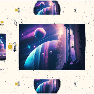 Darstellung des Puzzle Motivs Futuristic Cosmic Beach Scene 200 Puzzle Schachtel 3D Modell