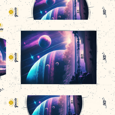 Darstellung des Puzzle Motivs Futuristic Cosmic Beach Scene 500 Puzzle Schachtel 3D Modell