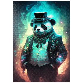 Darstellung des Puzzle Motivs Steampunk Panda - Fantasy Digital Art mit Glüheffekten - Puzzleteile: 1000