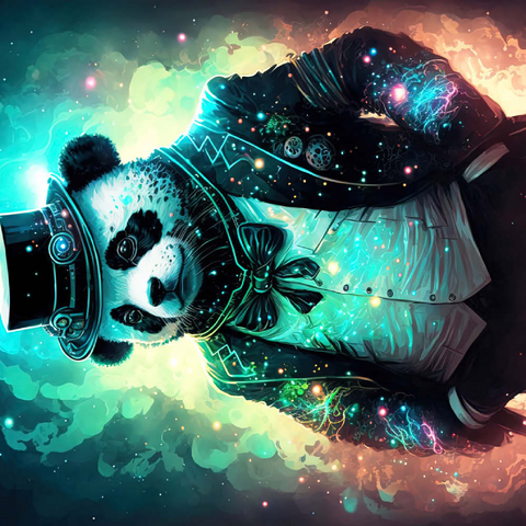 Darstellung des Puzzle Motivs Steampunk Panda - Fantasy Digital Art mit Glüheffekten Steampunk Panda – Fantasy Digital Art with Glow Effects 100 Puzzle 3D Modell