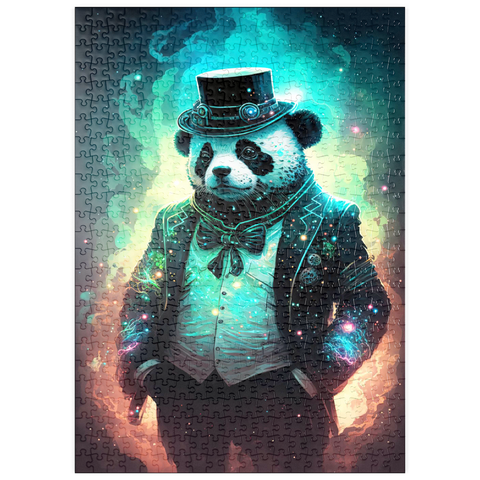 Darstellung des Puzzle Motivs Steampunk Panda - Fantasy Digital Art mit Glüheffekten puzzleplate Steampunk Panda – Fantasy Digital Art with Glow Effects 500 Puzzle
