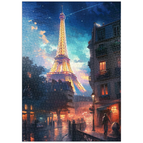 Darstellung des Puzzle Motivs Eiffelturm bei Nacht - verträumtes Pariser Stadtbild puzzleplate Eiffel Tower at Night – Dreamy Paris Cityscape 1000 Puzzle