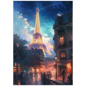 Darstellung des Puzzle Motivs Eiffelturm bei Nacht - verträumtes Pariser Stadtbild - Puzzleteile: 1000