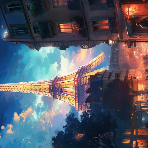 Darstellung des Puzzle Motivs Eiffelturm bei Nacht - verträumtes Pariser Stadtbild Eiffel Tower at Night – Dreamy Paris Cityscape 1000 Puzzle 3D Modell
