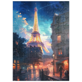 Darstellung des Puzzle Motivs Eiffelturm bei Nacht - verträumtes Pariser Stadtbild - Puzzleteile: 100