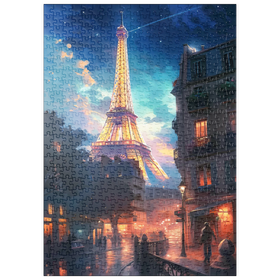 Darstellung des Puzzle-Motivs Eiffelturm bei Nacht - verträumtes Pariser Stadtbild – Puzzleteile: 500