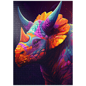 Darstellung des Puzzle Motivs Farbenfroher Triceratops - Puzzleteile: 1000