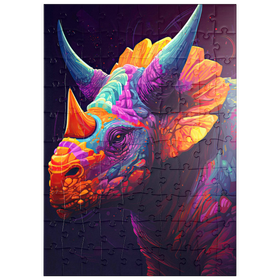 Darstellung des Puzzle Motivs Farbenfroher Triceratops - Puzzleteile: 100