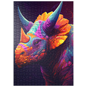 Darstellung des Puzzle-Motivs Farbenfroher Triceratops – Puzzleteile: 500