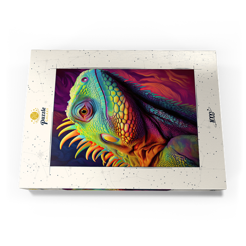 Darstellung des Puzzle Motivs Lebendiges Leguan-Porträt - farbenfrohe digitale Kunst Vibrant Iguana Portrait – Colorful Digital Art 1000 Puzzle Schachtel Ansicht3