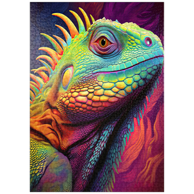 Darstellung des Puzzle-Motivs Lebendiges Leguan-Porträt - farbenfrohe digitale Kunst – Puzzleteile: 1000