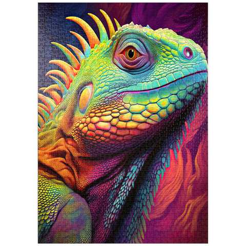 Darstellung des Puzzle Motivs Lebendiges Leguan-Porträt - farbenfrohe digitale Kunst puzzleplate Vibrant Iguana Portrait – Colorful Digital Art 1000 Puzzle