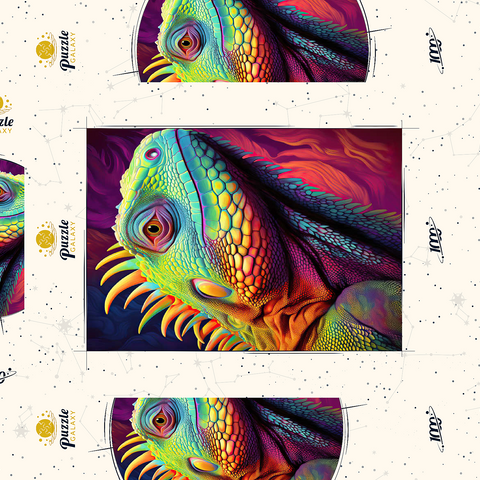 Darstellung des Puzzle Motivs Lebendiges Leguan-Porträt - farbenfrohe digitale Kunst Vibrant Iguana Portrait – Colorful Digital Art 1000 Puzzle Schachtel 3D Modell