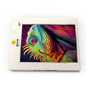 Darstellung des Puzzle Motivs Vibrant Iguana Portrait – Colorful Digital Art 100 Puzzle Schachtel Ansicht3