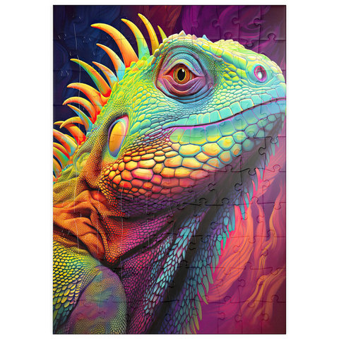 Darstellung des Puzzle Motivs Lebendiges Leguan-Porträt - farbenfrohe digitale Kunst puzzleplate Vibrant Iguana Portrait – Colorful Digital Art 100 Puzzle