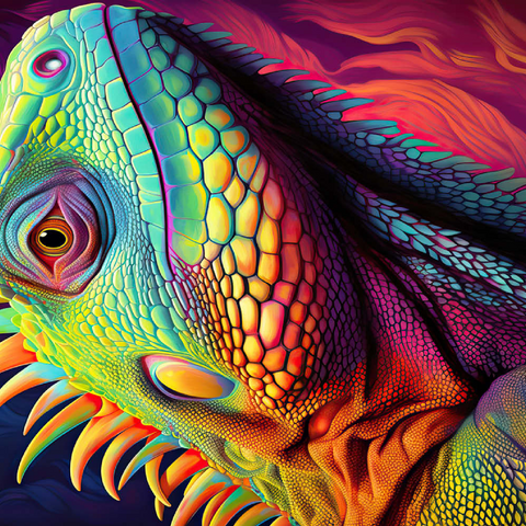 Darstellung des Puzzle Motivs Lebendiges Leguan-Porträt - farbenfrohe digitale Kunst Vibrant Iguana Portrait – Colorful Digital Art 200 Puzzle 3D Modell