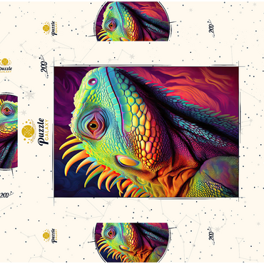 Darstellung des Puzzle Motivs Vibrant Iguana Portrait – Colorful Digital Art 200 Puzzle Schachtel 3D Modell