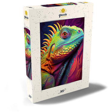 Darstellung des Puzzle Motivs Vibrant Iguana Portrait – Colorful Digital Art 500 Puzzle Schachtel Ansicht2