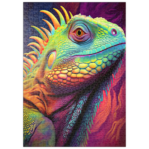 Darstellung des Puzzle Motivs Lebendiges Leguan-Porträt - farbenfrohe digitale Kunst puzzleplate Vibrant Iguana Portrait – Colorful Digital Art 500 Puzzle
