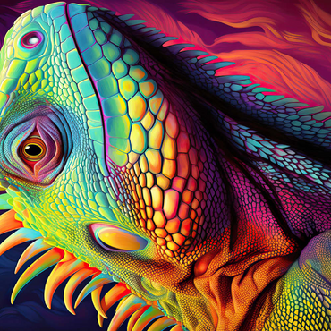 Darstellung des Puzzle Motivs Vibrant Iguana Portrait – Colorful Digital Art 500 Puzzle 3D Modell