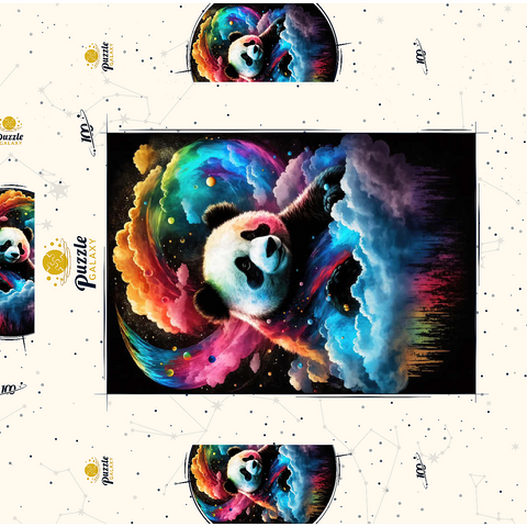 Darstellung des Puzzle Motivs Kosmischer Panda Cosmic Panda 100 Puzzle Schachtel 3D Modell