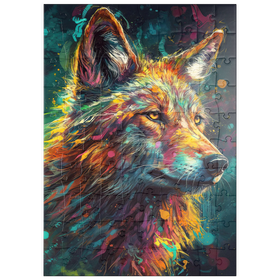 Darstellung des Puzzle Motivs Farbenfroher Wolf - Puzzleteile: 100