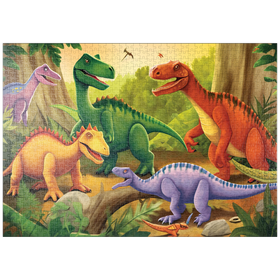 Darstellung des Puzzle Motivs Bunte Dinosaurier-Szene - lebendige prähistorische Illustration - Puzzleteile: 1000