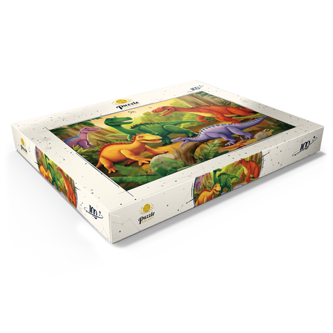 Colorful Dinosaur Scene – Vibrant Prehistoric Illustration 100 Puzzle Schachtel Ansicht1