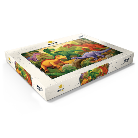 Colorful Dinosaur Scene – Vibrant Prehistoric Illustration 200 Puzzle Schachtel Ansicht1