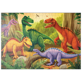 Darstellung des Puzzle-Motivs Bunte Dinosaurier-Szene - lebendige prähistorische Illustration – Puzzleteile: 500