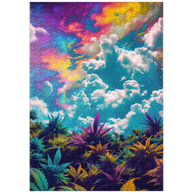 Darstellung des Puzzle Motivs Psychedelischer Himmel über leuchtendem Laub - Puzzleteile: 1000