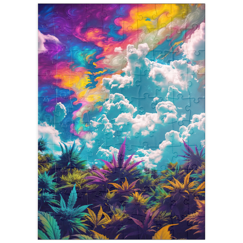 Darstellung des Puzzle Motivs Psychedelischer Himmel über leuchtendem Laub puzzleplate Psychedelic Sky Over Vibrant Foliage 100 Puzzle