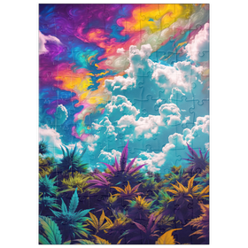 Darstellung des Puzzle Motivs Psychedelischer Himmel über leuchtendem Laub - Puzzleteile: 100