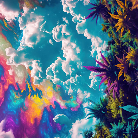 Darstellung des Puzzle Motivs Psychedelischer Himmel über leuchtendem Laub Psychedelic Sky Over Vibrant Foliage 100 Puzzle 3D Modell