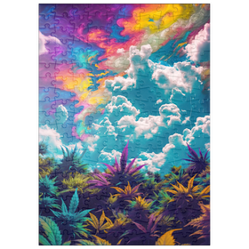 Darstellung des Puzzle-Motivs Psychedelischer Himmel über leuchtendem Laub – Puzzleteile: 200