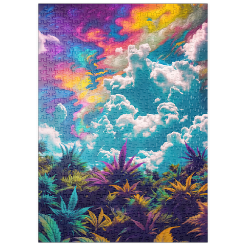 Darstellung des Puzzle Motivs Psychedelischer Himmel über leuchtendem Laub puzzleplate Psychedelic Sky Over Vibrant Foliage 500 Puzzle