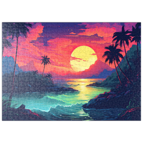 Darstellung des Puzzle-Motivs Tropisches Sonnenuntergangsparadies – Puzzleteile: 500